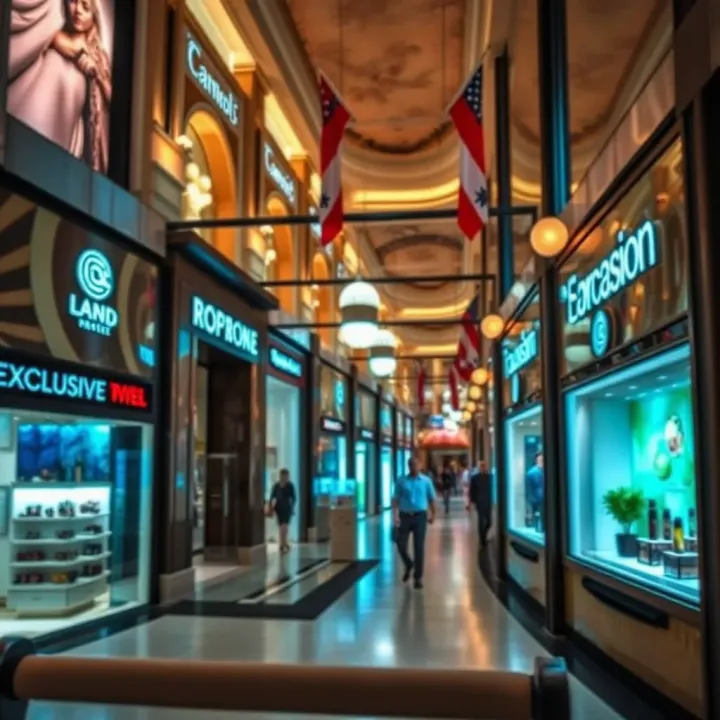High-End Brand Presence in Exclusive Markets Luxury shopping district showcasing high-end brand storefronts and exclusive products
