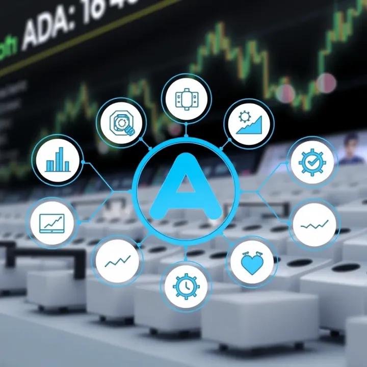 Illustration showing various factors such as technology, regulation, and market sentiment influencing ADA coin price