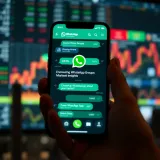 Smartphone displaying a Forex trading WhatsApp group chat with market updates and trading advice