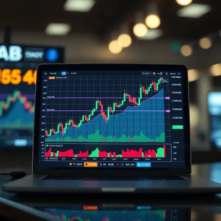 Graph showing simulated trading portfolio growth on a digital platform
