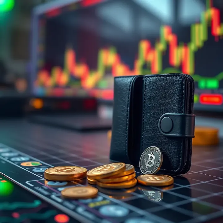 Secure Digital Wallet and Risk Management in Crypto Trading Conceptual illustration of secure digital wallet and risk management icons
