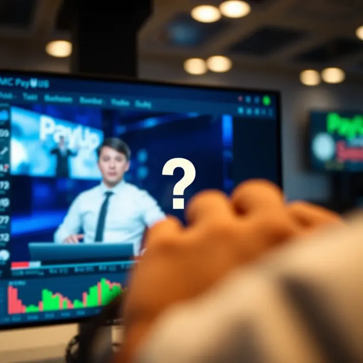 Examining the Authenticity of the PayUp Video Close-up of a digital screen showing a video playback interface with a question mark overlay