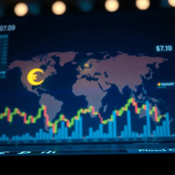 Illustration of economic and political factors influencing currency value including charts and global connections