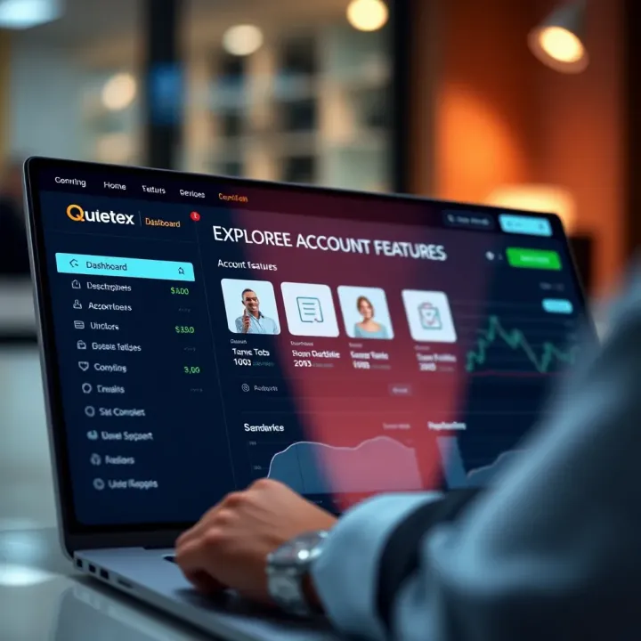 Exploring Account Features and Benefits on Quetex Dashboard overview showing Quetex account features and management options after successful login