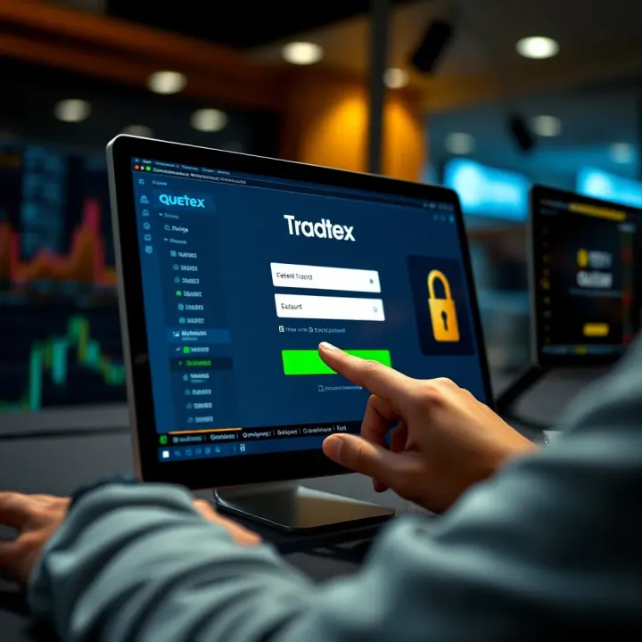 User entering login credentials on the Quetex platform for secure account access