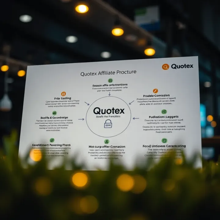 Diagram illustrating the benefits and commission framework of the Quotex affiliate program