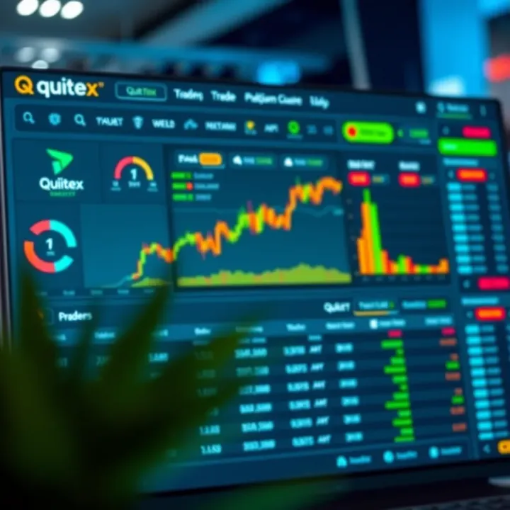Dashboard of Quotex trading platform showing various trading tools and options