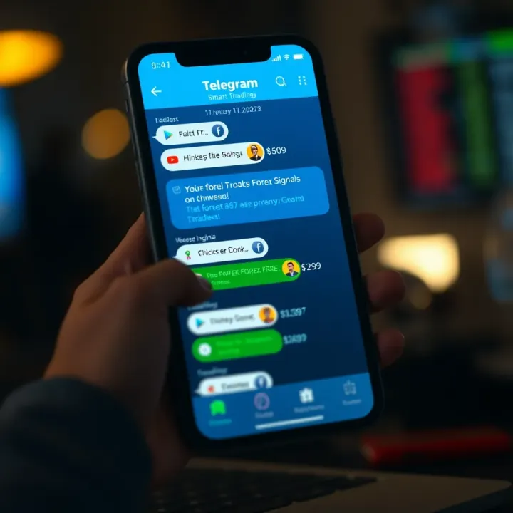 Telegram app screen showing forex signals chat with currency trading advice