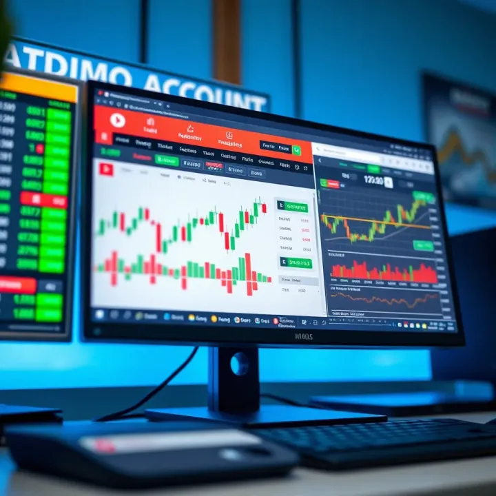 Computer screen displaying a trading platform with charts and virtual currency balances