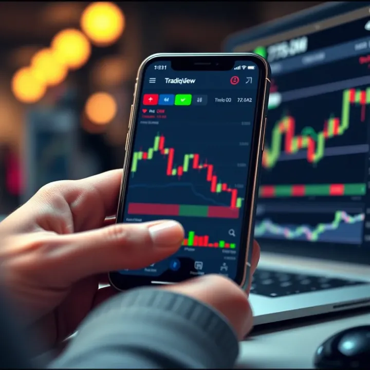 Mobile Access and Customization of TradingView Live Charts Mobile device showing TradingView live chart interface highlighting real-time alerts and customizable chart settings