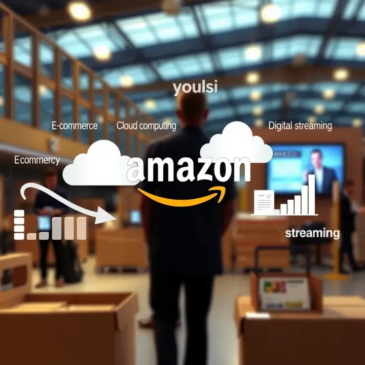 Amazon's Diverse Business Sectors Explained Illustration of Amazon's diverse business sectors including e-commerce, cloud computing, and digital streaming