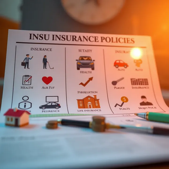 Illustration showing different types of insurance policies including health, auto, and life insurance