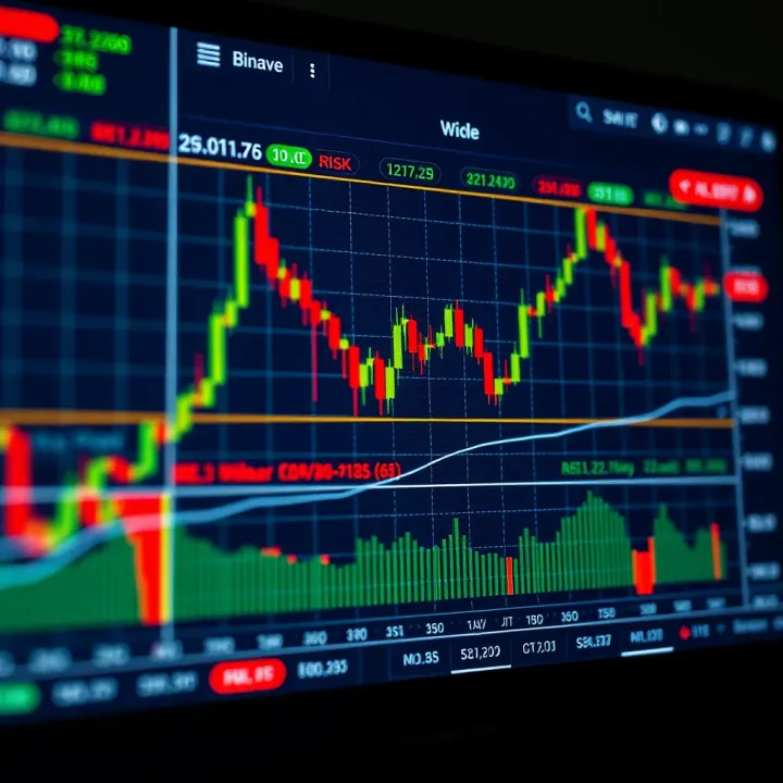 Binary Options Trading Strategy and Risk Indicators on TradingView Graph illustrating binary options trading strategy with highlighted market trends and risk management indicators