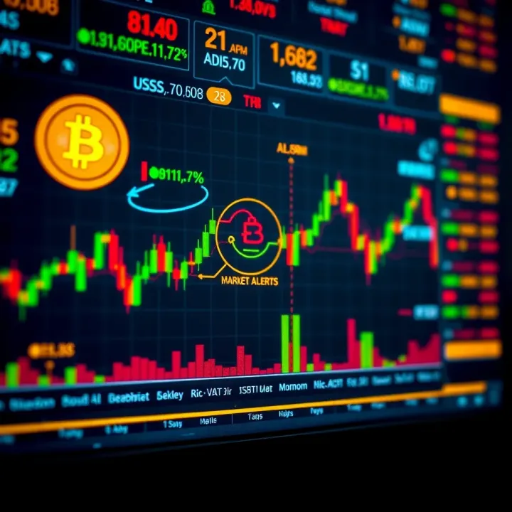 Abstract representation of cryptocurrency market data with signals and alerts
