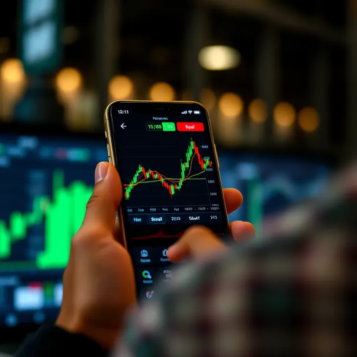 Graph showing currency pair trends with signal alerts on a mobile device screen