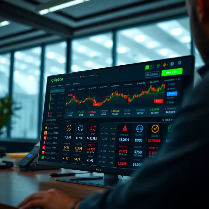 User interface of IQ Option platform showing various asset categories and trading options