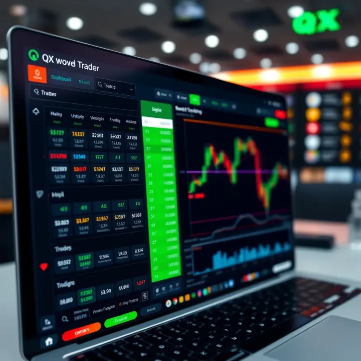 Dashboard overview of QX Broker platform illustrating key trading options and navigation menu