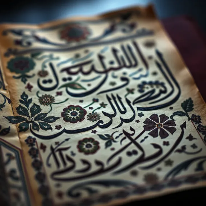 Traditional Urdu Calligraphy Reflecting Cultural Heritage Ancient manuscript showcasing traditional Urdu calligraphy with floral patterns