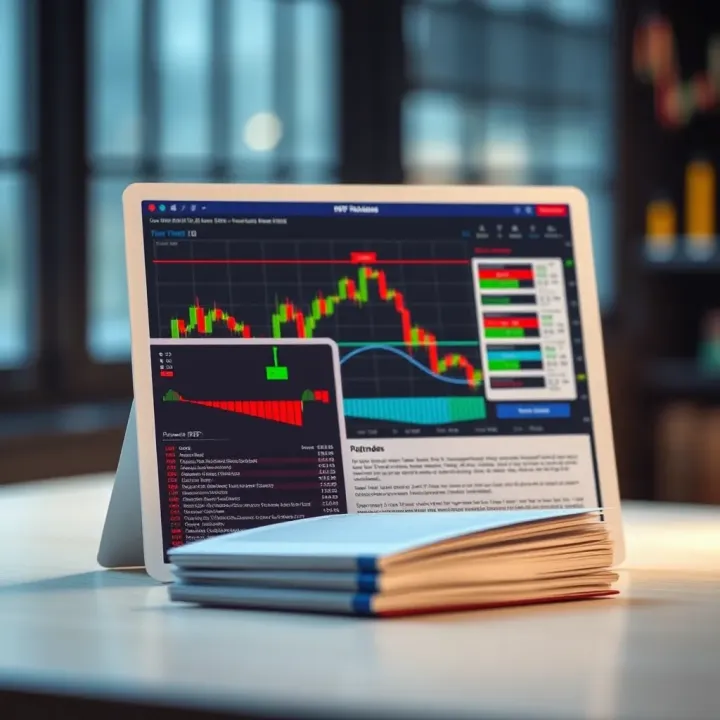 Trading Chart Patterns with Supplementary PDF Reference Material Visual guide of trading chart with highlighted patterns alongside a PDF document for reference