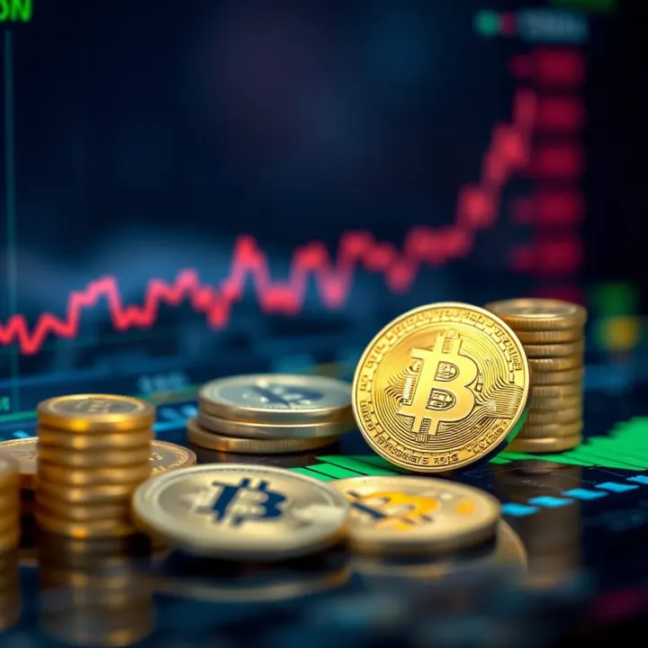 Conceptual illustration of risk-free trading with digital currencies and growth graphs