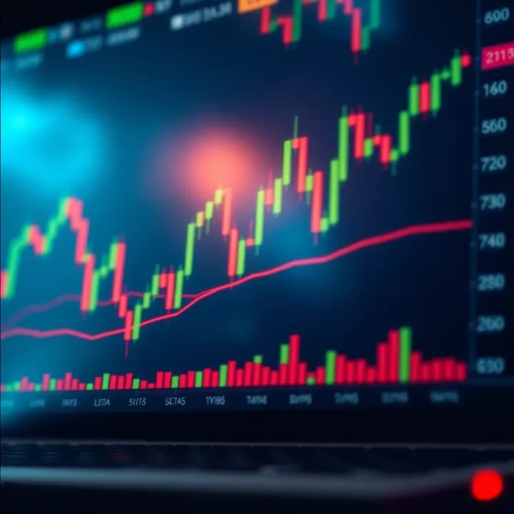Candlestick Chart Demonstrating Market Trends and Indicators Candlestick trading chart showing price movements with key indicators
