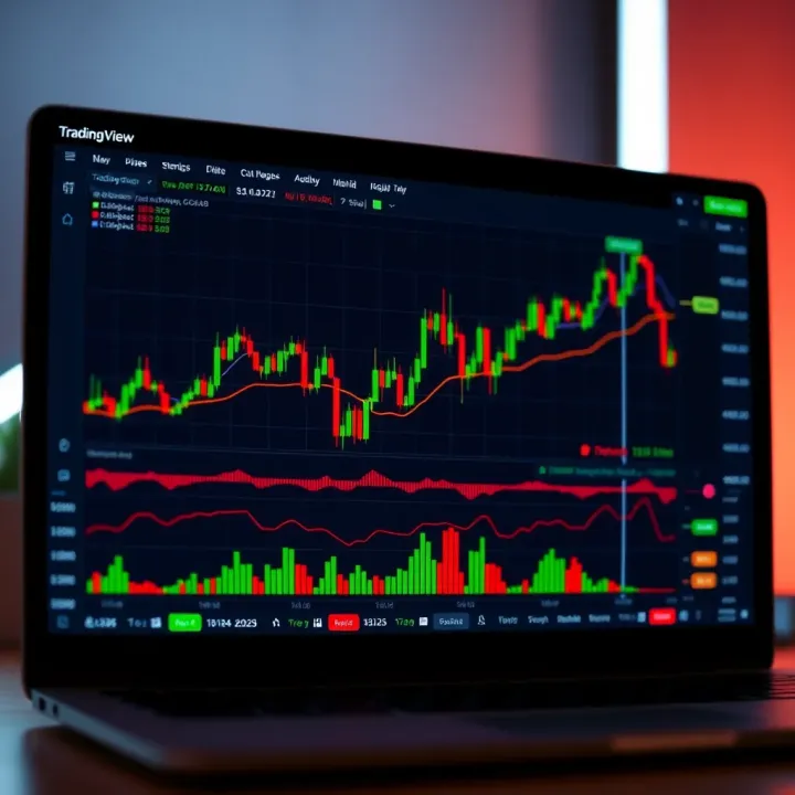 A TradingView interface showing various chart types including candlestick and line charts with technical indicators overlaid