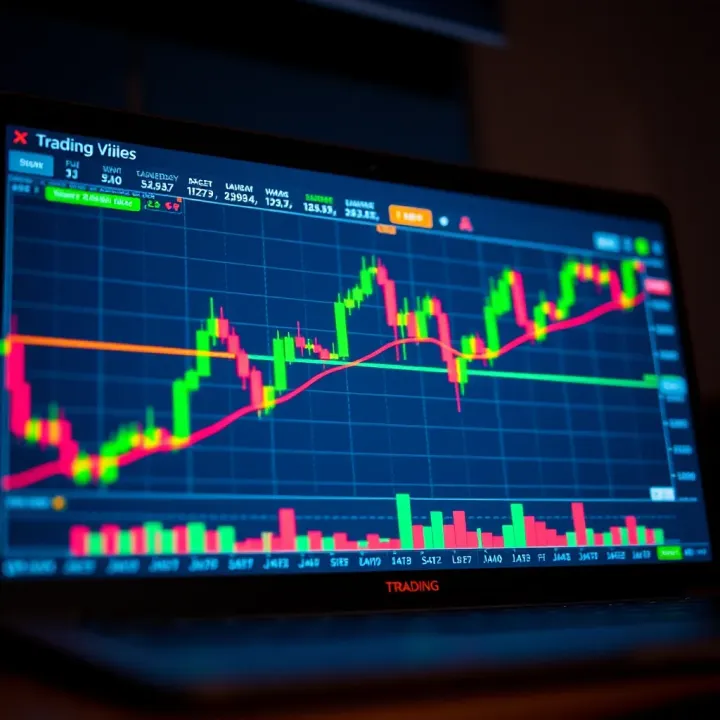 TradingView platform displaying candlestick chart with technical indicators for binary options analysis